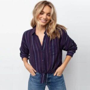 RAILS Rylan Santiago Stripe Tie Front Linen Shirt XS